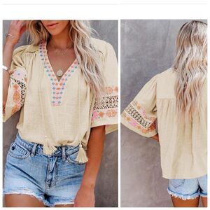 Elegant Embroidered Beige Blouse